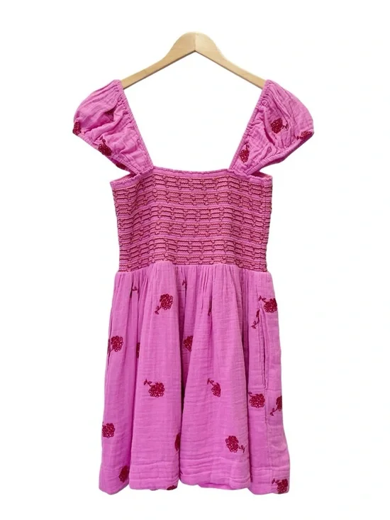 NWT Free People Tory Embroidered Mini Dress Pink Smocked Floral Boho Size Large - Picture 3 of 16